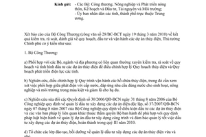 Công văn 888/TTg-KTN tăng cường công tác quản lý các dự án thủy điện