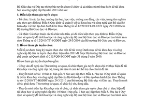 Công văn 3002/BGDĐT-KHCNMT tuyển chọn đề tài khoa học công nghệ cấp bộ