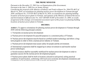 Decision No. 906/QD-TTg approving orientations for planning nuclear power