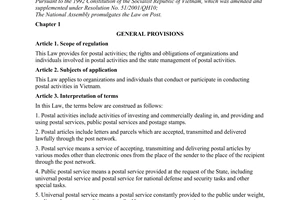 Law No. 49/2010/QH12 on post