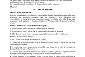 Law No. 54/2010/QH12 on commercial arbitration