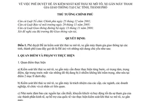 Quyết định 909/QĐ-TTg  phê duyệt Đề án kiểm soát khí thải xe mô tô