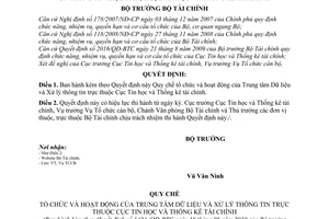 Quyết định 1424/QĐ-BTC Quy chế tổ chức hoạt độngTrung tâm Dữ liệu Xử lý