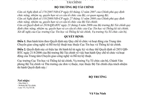 Quyết định 1422/QĐ-BTC Quy chế tổ chức hoạt động Trung tâm Chuyển giao công nghệ