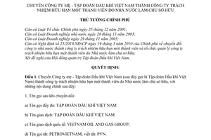 Quyết định 924/QĐ-TTg chuyển Công ty mẹ - Tập đoàn Dầu khí Việt Nam