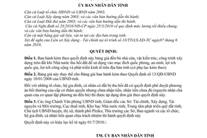 Quyết định 407/QĐ-UBND  bảng giá đền bù nhà vật kiến trúc, công trình