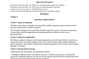 Decree No. 69/2010/ND-CP on biosafety for genetically modified organisms
