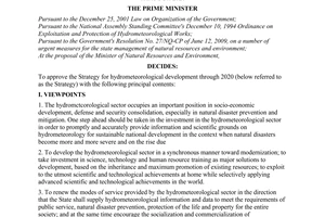 Decision No. 929/QD-TTg approving the strategy for hydrometeorological developme