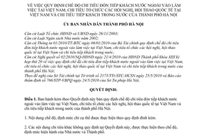 Quyết định 27/2010/QĐ-UBND chế độ chi tiêu đón tiếp khách nước ngoài