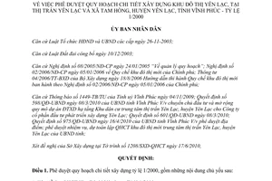 Quyết định 1695/QĐ-UBND năm 2010 phê duyệt quy hoạch  Khu đô thị Yên Lạc Vĩnh Phúc