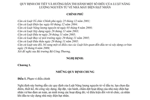 Nghị định 70/2010/NĐ-CP hướng dẫn Luật năng lượng nguyên tử nhà máy điện hạt