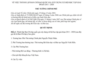 Quyết định 927/QĐ-TTg  thành lập Ban Chỉ đạo quốc gia xây dựng xã hội học tập