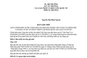 Bản ghi nhớ Dự án phát triển lập pháp quốc gia NLD-VN-032788