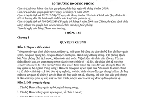 Thông tư 76/2010/TT-BQP chức trách, nhiệm vụ, mối quan hệ công tác