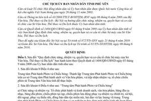 Quyết định 812/QĐ-UBND 2010 sửa đổi nhiệm vụ quyền hạn cơ cấu Sở Văn hóa Thể thao Du lịch Phú Yên