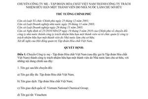 Quyết định 953/QĐ-TTg  chuyển Công ty mẹ Tập đoàn Hóa chất Việt Nam