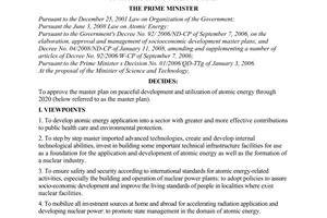 Decision No. 957/QD-TTg approving the master plan on peaceful development