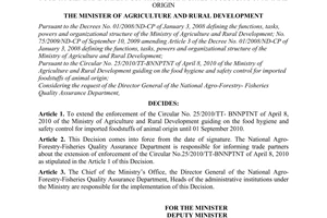 Decision No. 1794/QD-BNN-QLCL on the extension of enforcement of the circular