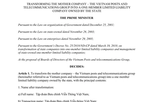 Decision No. 955/QD-TTg transforming the Vietnam posts and telecommunications group