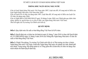 Quyết định 1565/QĐ-NHNN  mức lãi suất cơ bản bằng đồng Việt Nam