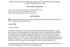 Quyết định 959/QĐ-TTg phê duyệt Đề án Phát triển hệ thống trường trung học