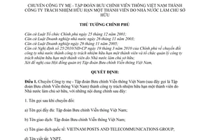 Quyết định 955/QĐ-TTg  chuyển Công ty mẹ Tập đoàn Bưu chính Viễn thông