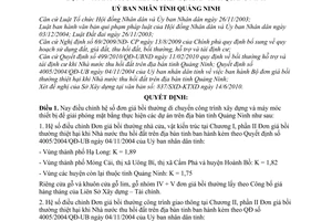 Quyết định 1896/2010/QĐ-UBND điều chỉnh hệ số đơn giá bồi thường di chuyển