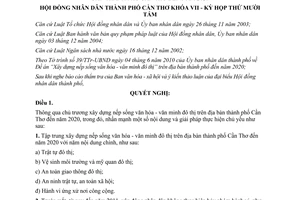 Nghị quyết 07/2010/NQ-HĐND xây dựng nếp sống văn hóa văn minh đô thị Cần Thơ