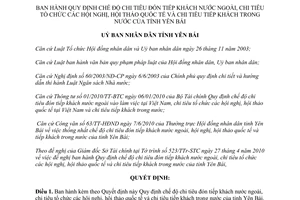 Quyết định 20/2010/QĐ-UBND chế độ chi tiêu đón tiếp khách nước ngoài Yên Bái