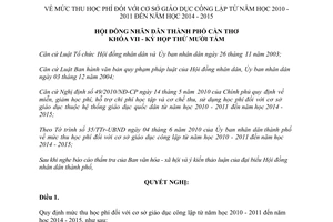 Nghị quyết 08/2010/NQ-HĐND mức thu học phí đối với cơ sở giáo dục công lập