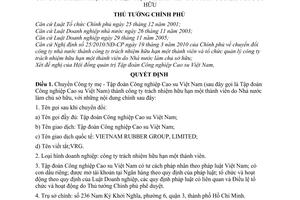 Quyết định 981/QĐ-TTg  chuyển Công ty mẹ - Tập đoàn Công nghiệp Cao su Vệt Nam