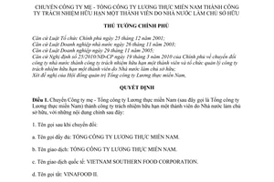 Quyết định 979/QĐ-TTg chuyển Công ty mẹ - Tổng công ty Lương thực miền Nam