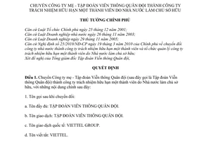 Quyết định 978/QĐ-TTg chuyển Công ty mẹ - Tập đoàn Viễn thông Quân đội