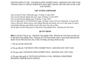 Quyết định 989/QĐ-TTg  chuyển Công ty mẹ Tập đoàn Công nghiệp Than - K