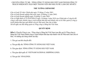 Quyết định 985/QĐ-TTg chuyển Công ty mẹ - Tổng công ty Hàng hải Việt Nam