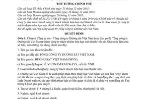 Quyết định 973/QĐ-TTg  chuyển Công ty mẹ - Tổng công ty Đường sắt Việt Nam