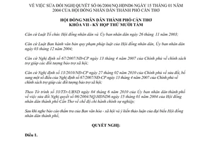 Nghị quyết số 05/2010/NQ-HĐND sửa đổi nghị quyết số 06/2004/NQ.HĐND6 Cần Thơ