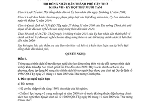 Nghị quyết 09/2010/NQ-HĐND hỗ trợ đào tạo nghề lao động nông thôn Cần Thơ