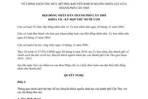 Nghị quyết số 10/2010/NQ-HĐND thu hút khuyến khích nguồn nhân lực Cần Thơ