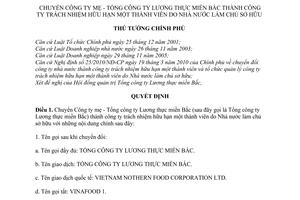 Quyết định 982/QĐ-TTg  chuyển Công ty mẹ Tổng công ty Lương thực miền