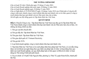 Quyết định 975/QĐ-TTg chuyển Công ty mẹ - Tập đoàn Điện lực Việt Nam