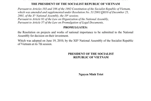 Order No. 07/2010/L-CTN on the promulgation of the Resolution on projects