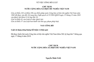 Lệnh 04/2010/L-CTN công bố Luật sử dụng năng lượng tiết kiệm và hiệu quả 2010