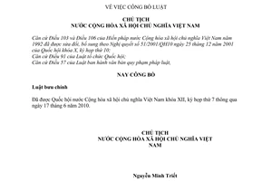 Lệnh 03/2010/L-CTN công bố Luật bưu chính 2010