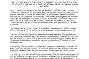 Thông báo 174/TB-VPCP kết luậnThủ tướng Chính phủ tại cuộc họp thường trực