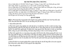 Quyết định 3399/QĐ-BCT phê duyệt Quy hoạch phát triển Ngành công nghiệp