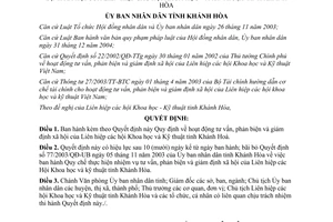 Quyết định 20/2010/QĐ-UBND phản biện giám định xã hội Liên hiệp hội Khoa học Kỹ thuật Khánh Hòa