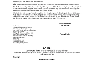 Thông tư 16/2010/TT-BGDĐT Chương trình khung trung cấp chuyên nghiệp