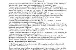 Circular No. 93/2010/TT-BTC guiding the determination of acts of administrative