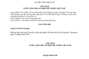 Lệnh 09/2010/L-CTN công bố Luật các tổ chức tín dụng 2010